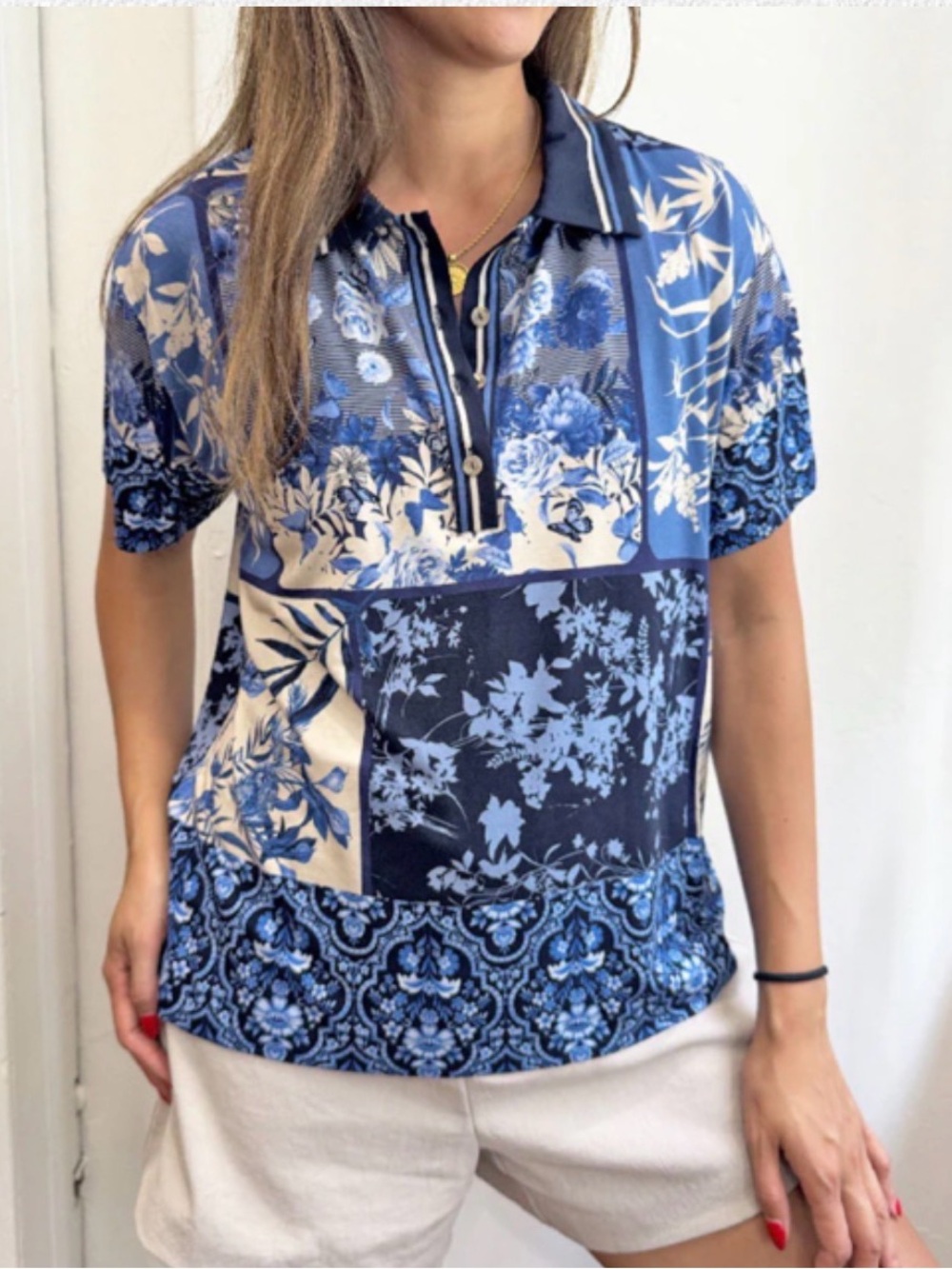 NWT Johnny Was Blue Dreams Polo Tee